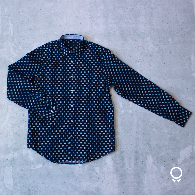 CAMISA CASUAL AZUL M. M/L ESTAMPA PM
