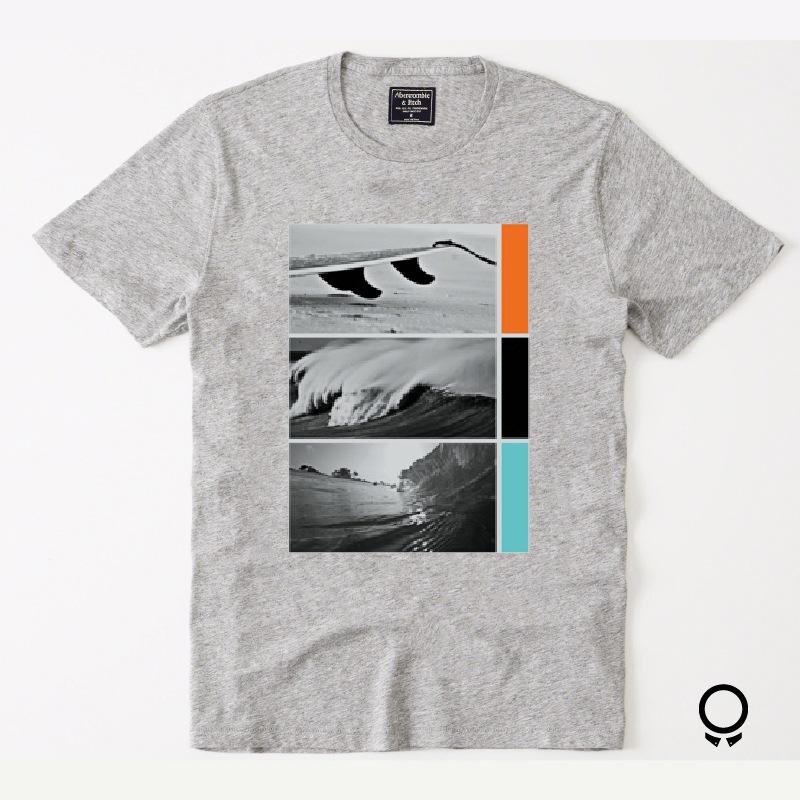 REMERA ABECROMBIE GRIS ESTAMPA OLAS