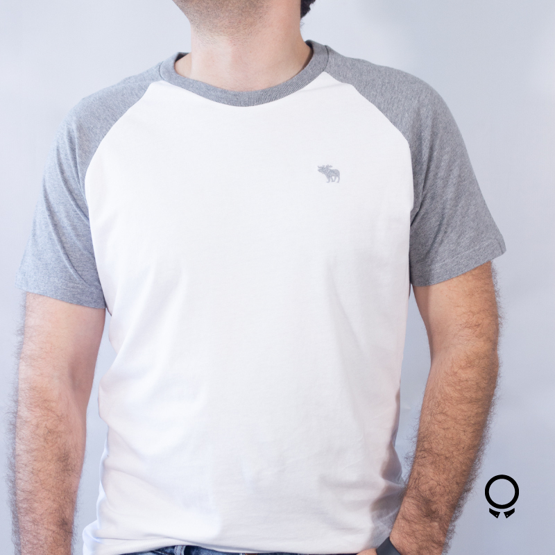 REMERA ABERCROMBIE CUELLO REDONDO BLANCO MANGAS GRIS