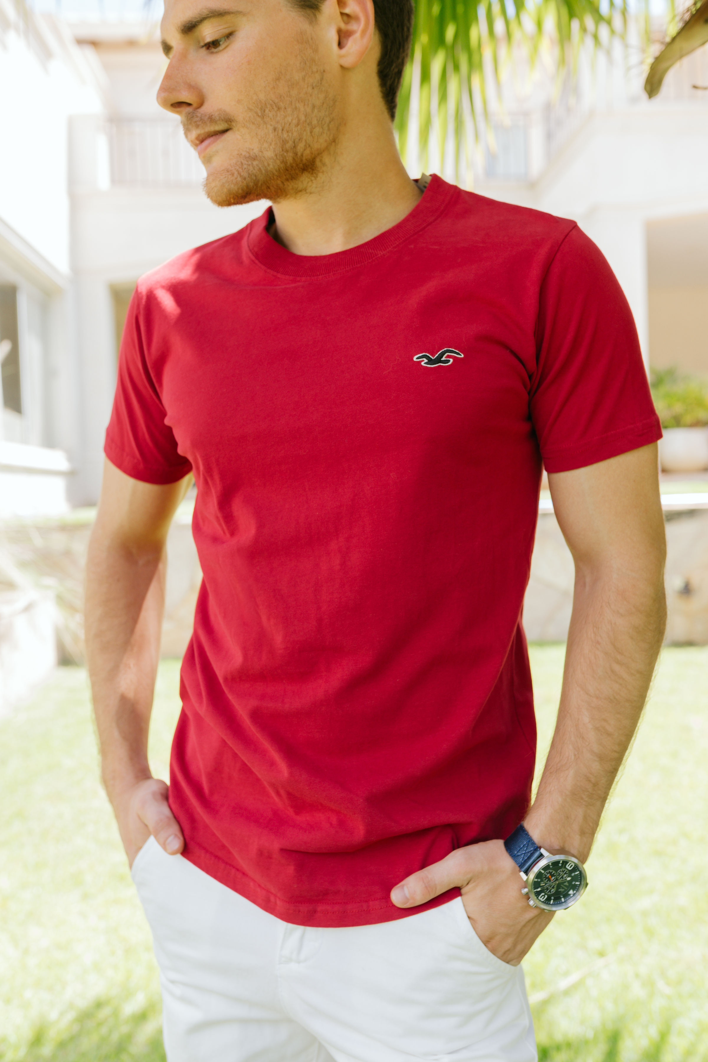 REMERA HOLLISTER CURVA ROJO