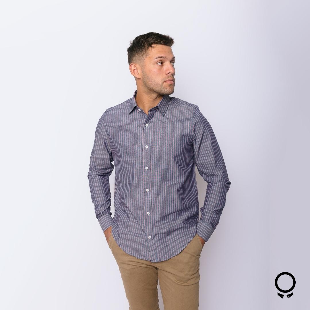 CAMISA LIBERATO BASICS MANGAS LARGAS AZUL MARINO RAYAS ROJAS