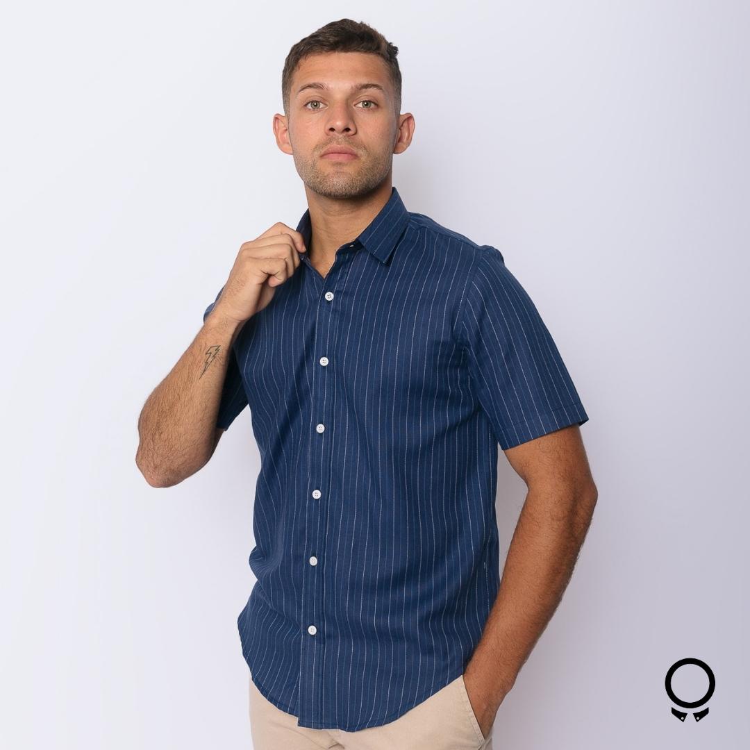 CAMISA LIBERATO BASICS MANGAS CORTAS AZUL MARINO RAYADO
