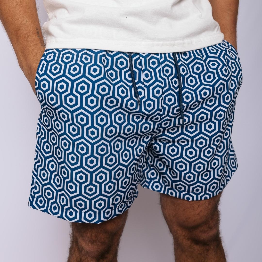 SHORT DE BAÑO LIBERATO BASICS HEXAGONOS AZUL MARINO