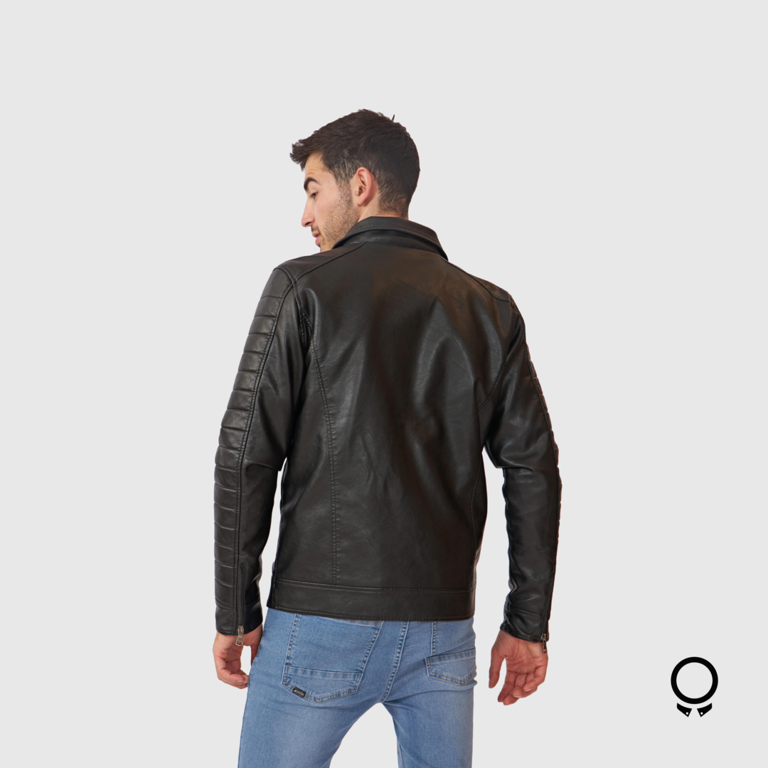 CAMPERA DE CUERO ECOLOGICO N+ PU LUAR NEGRA