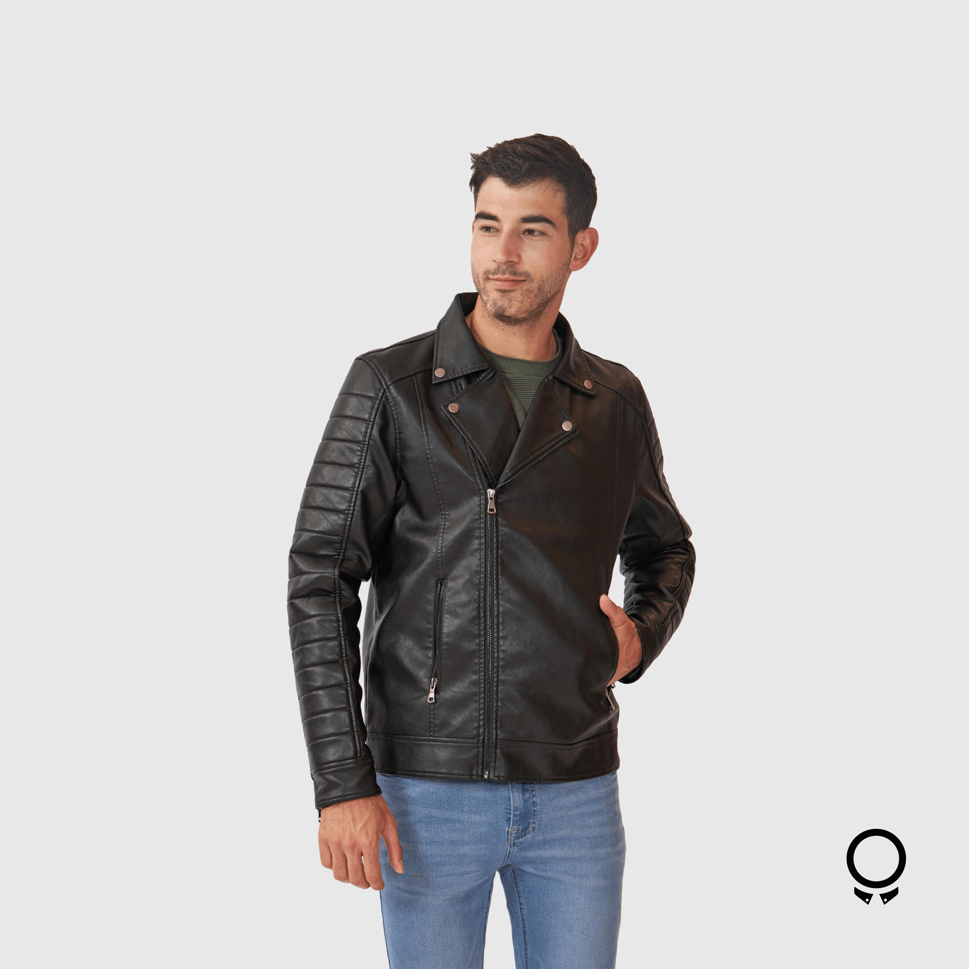 CAMPERA DE CUERO ECOLOGICO  N+ MAZON NEGRA