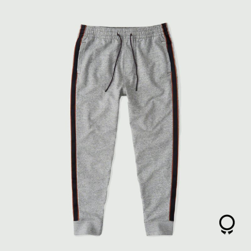 Jogger Abercrombie Gris Claro Raya Negro Con Rojo