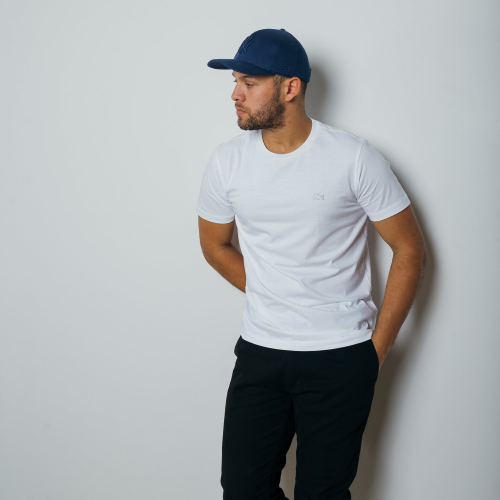 REMERA CUELLO REDONDO LACOSTE BLANCA LOGO AL TONO