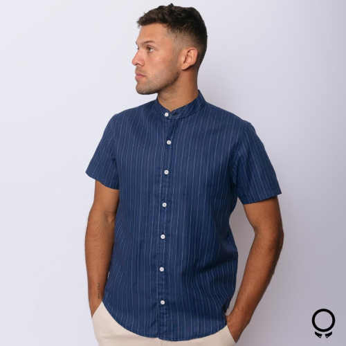 Camisa Liberato Basics Mao Mangas Cortas Azul Rayas