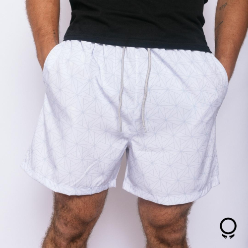 Short De Baño Liberato Basics Blanco Geometrico Gris