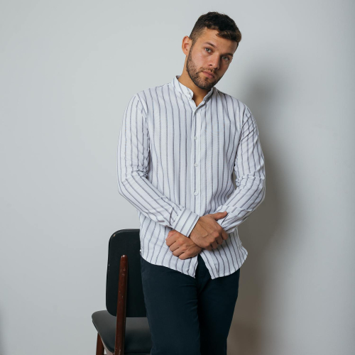 CAMISA LIBERATO BASICS MAO MANGAS LARGAS BLANCA RAYAS GRIS
