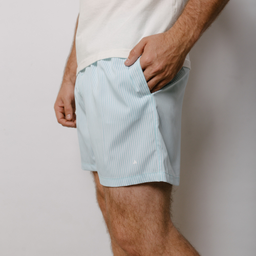 SHORT DE BAÑO LIBERATO BASICS RAYAS CELESTE