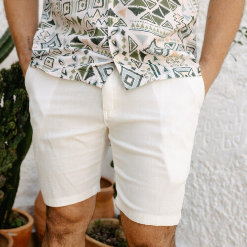 BERMUDA LIBERATO BASICS CHINO DE LINO BLANCO