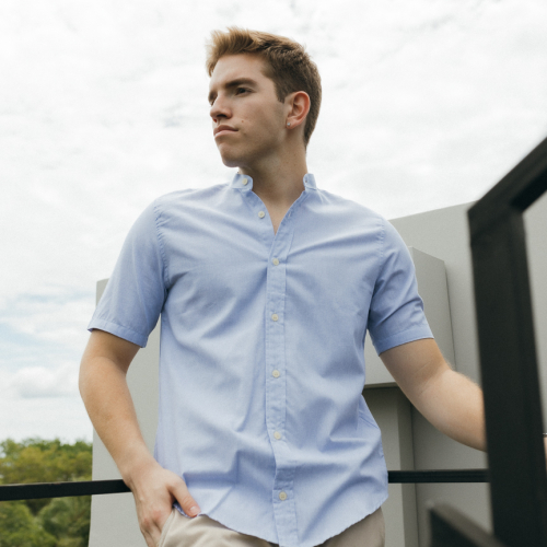 CAMISA LIBERATO BASICS MAO MANGAS CORTAS RAYAS AZULES