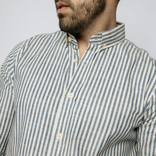 CAMISA LIBERATO MANGAS LARGAS RAYADA DE LINO CELESTE