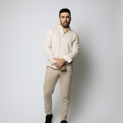 CAMISA LIBERATO MANGAS LARGAS DE LINO BEIGE