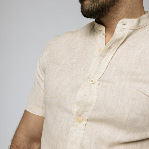 CAMISA LIBERATO MAO MANGAS CORTAS DE LINO BEIGE