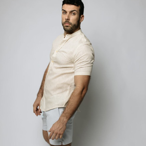 CAMISA LIBERATO MAO MANGAS CORTAS DE LINO BEIGE