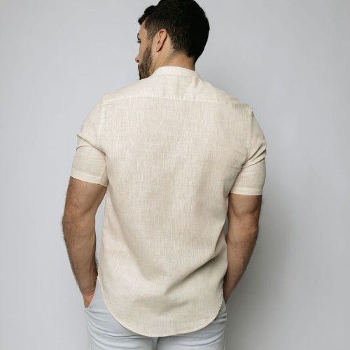 CAMISA LIBERATO MAO MANGAS CORTAS DE LINO BEIGE