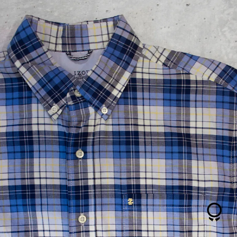 CAMISA IZOD MANGAS LARGAS CUADROS CELESTE