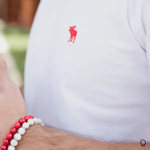 REMERA ABERCROMBIE CUELLO V BLANCO LOGO ROJO
