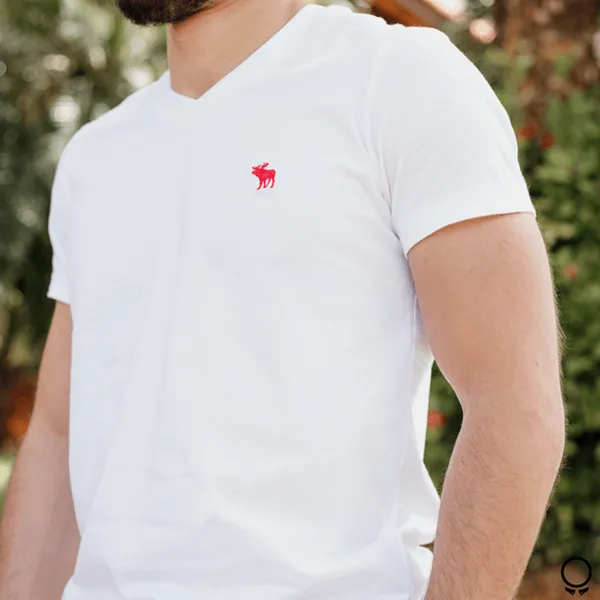 REMERA ABERCROMBIE CUELLO V BLANCO LOGO ROJO