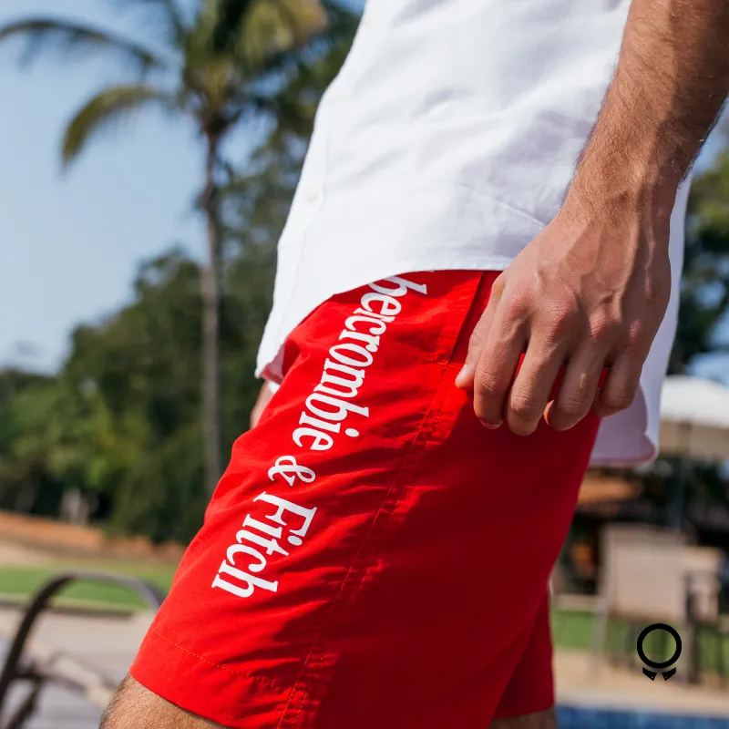 SHORT DE BAÑO ABERCROMBIE ROJO CON LETRAS