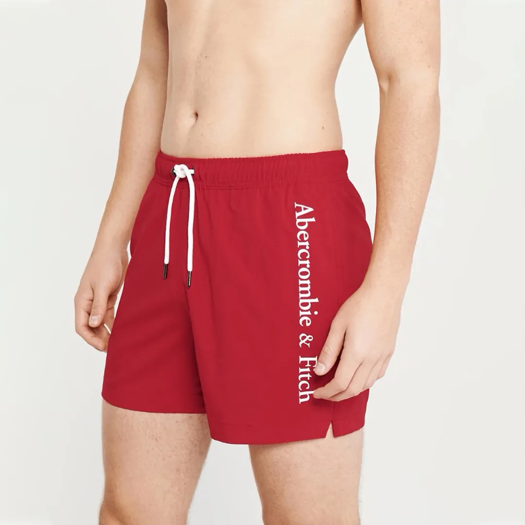 SHORT DE BAÑO ABERCROMBIE ROJO CON LETRAS