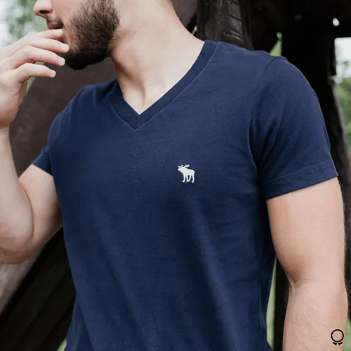 REMERA ABERCROMBIE CUELLO V AZUL MARINO