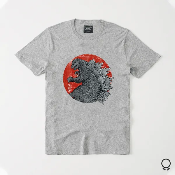 REMERA ABERCROMBIE GRIS ESTAMPA GODZILLA