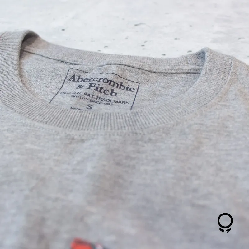 REMERA ABERCROMBIE CUELLO REDONDO GRIS BOLSILLO LENTES
