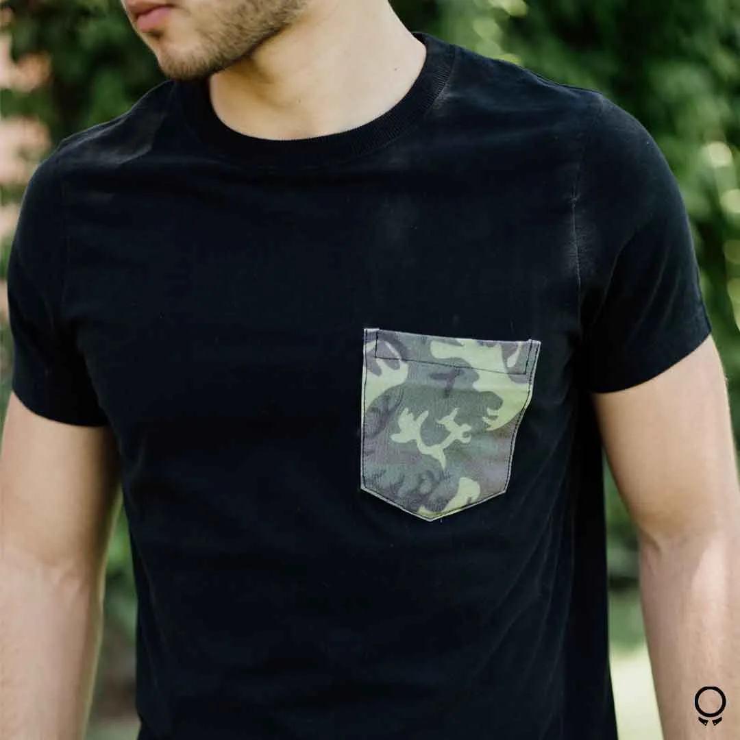 REMERA ABERCROMBIE CUELLO REDONDO NEGRA BOLSILLO CAXL