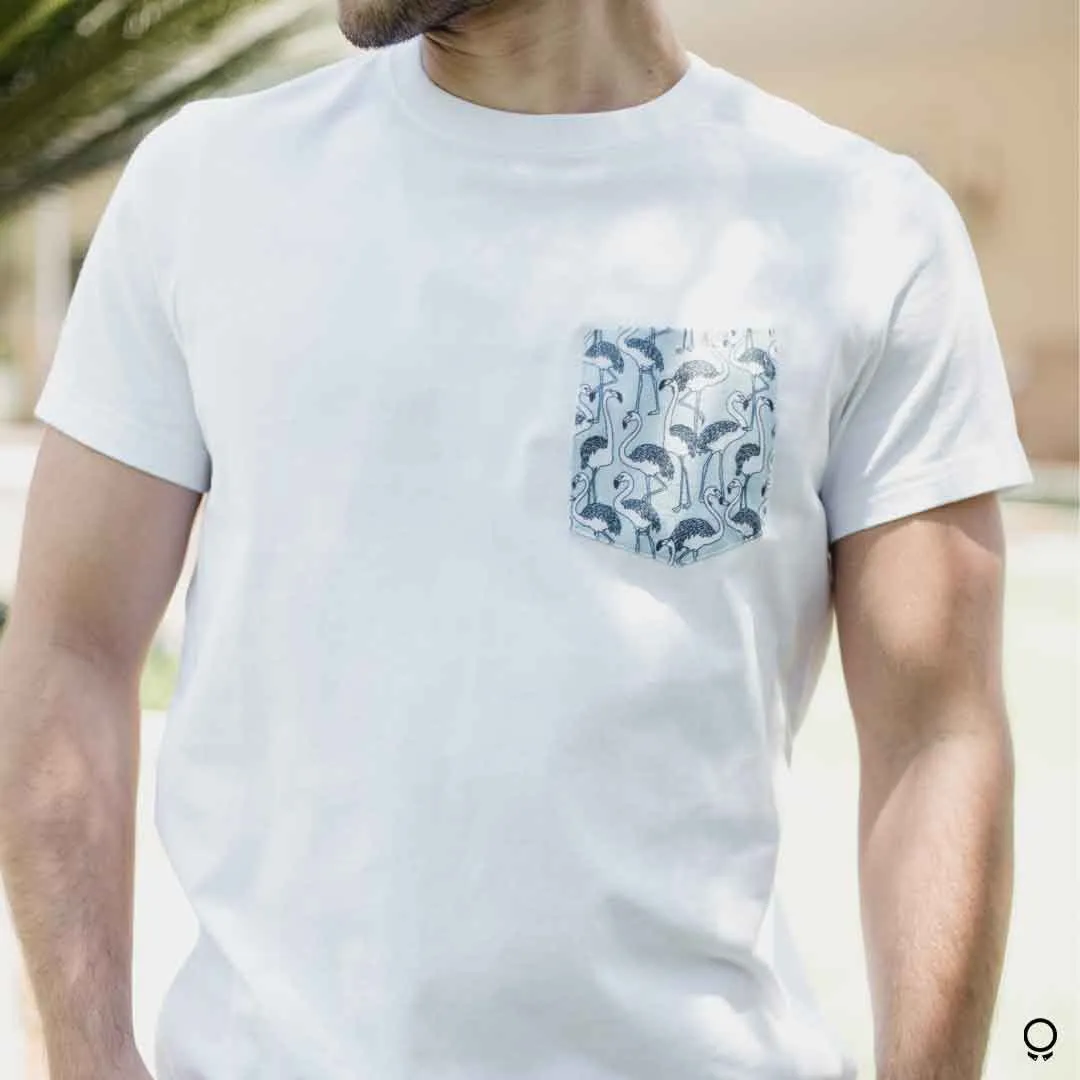REMERA ABER CUELLO REDONDO BLANCA BOLSILLO FLAMINGO