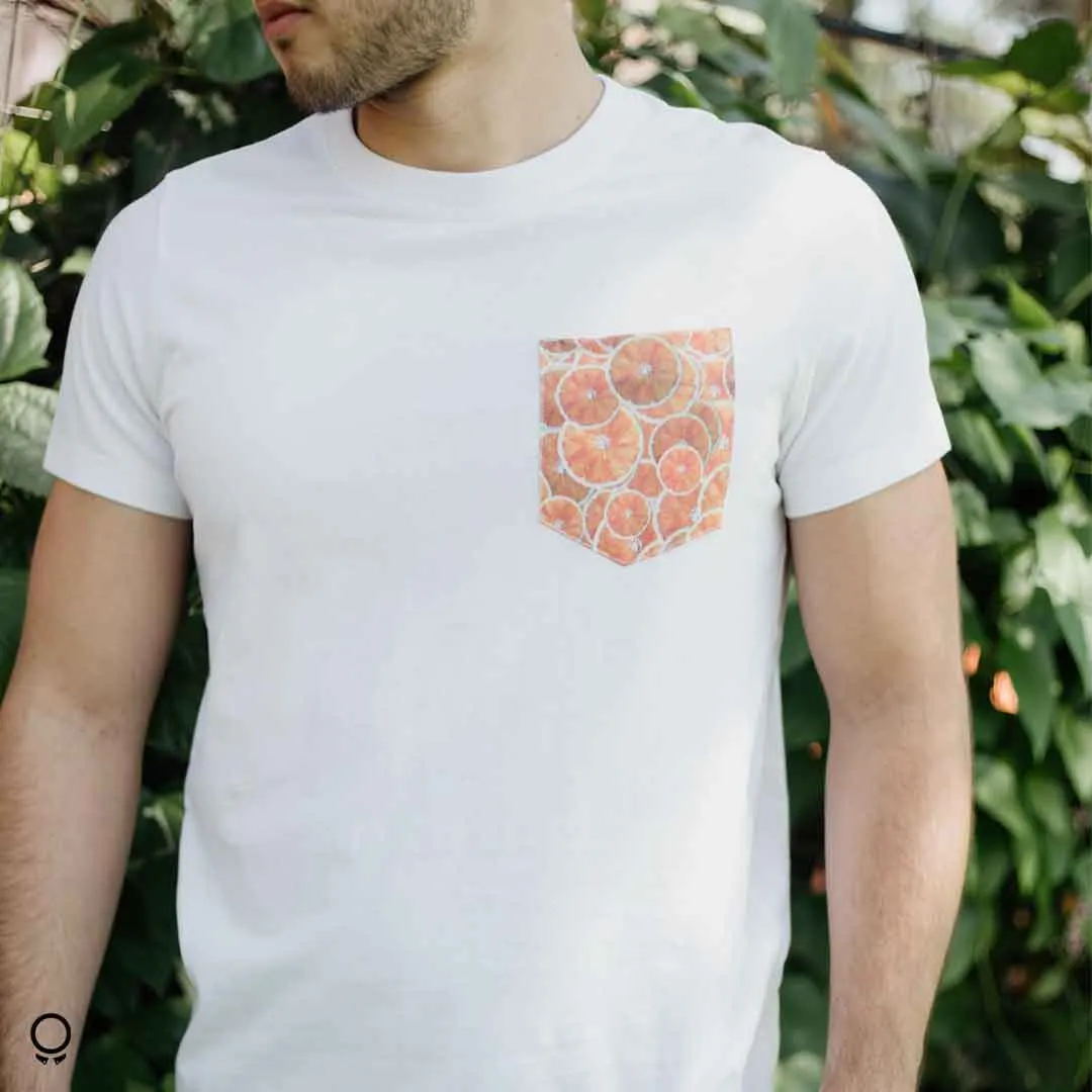 REMERA ABERCROMBIE CUELLO REDONDO BLANCA BOLSILLO NARANJAS