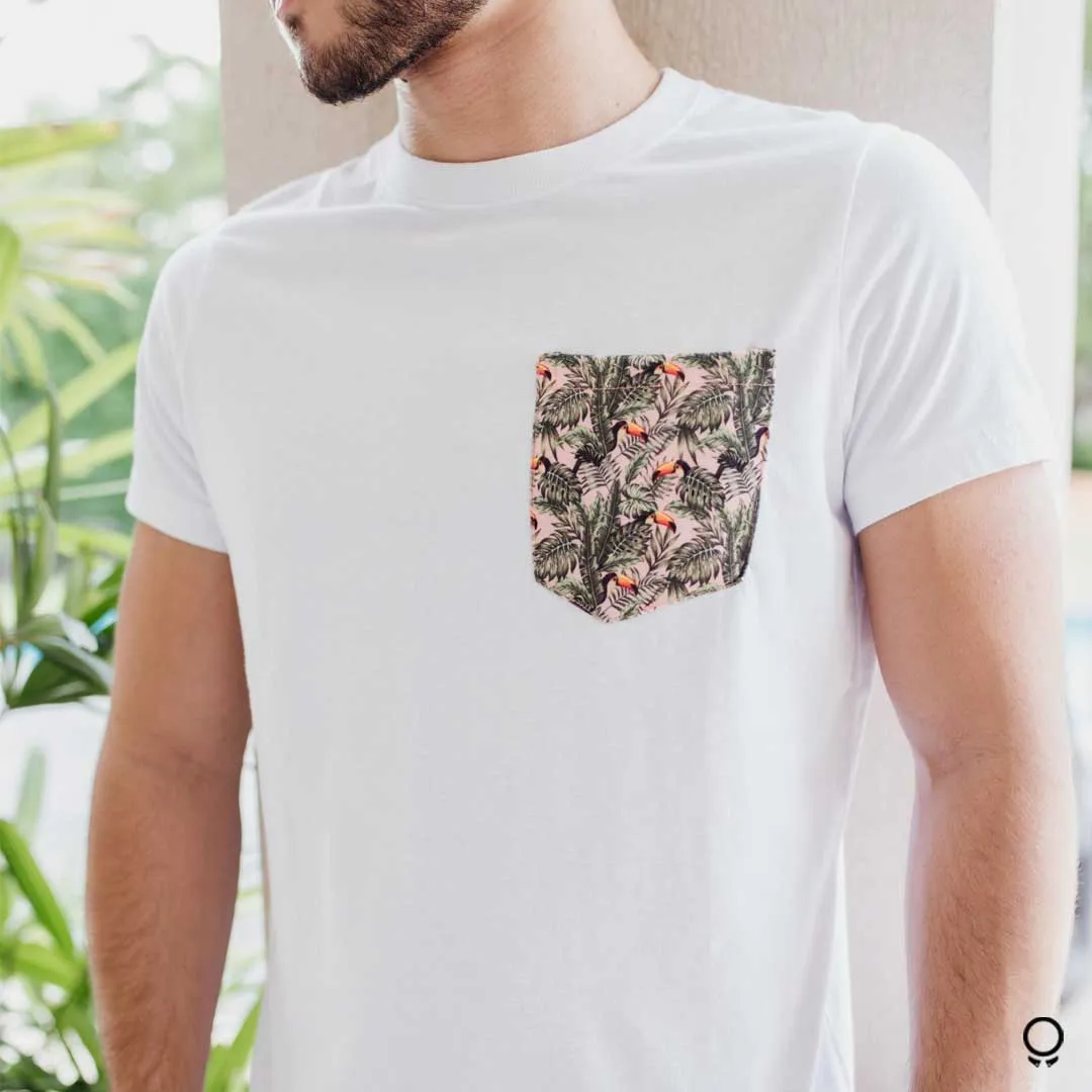 REMERA ABERCROMBIE BLANCA JUNGLA ROSA