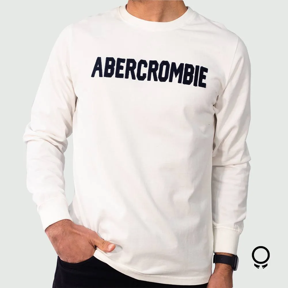 REMERA ABERCROMBIE MANGAS LARGAS CUELLO REDONDO ESTAMPA AF BLANCA