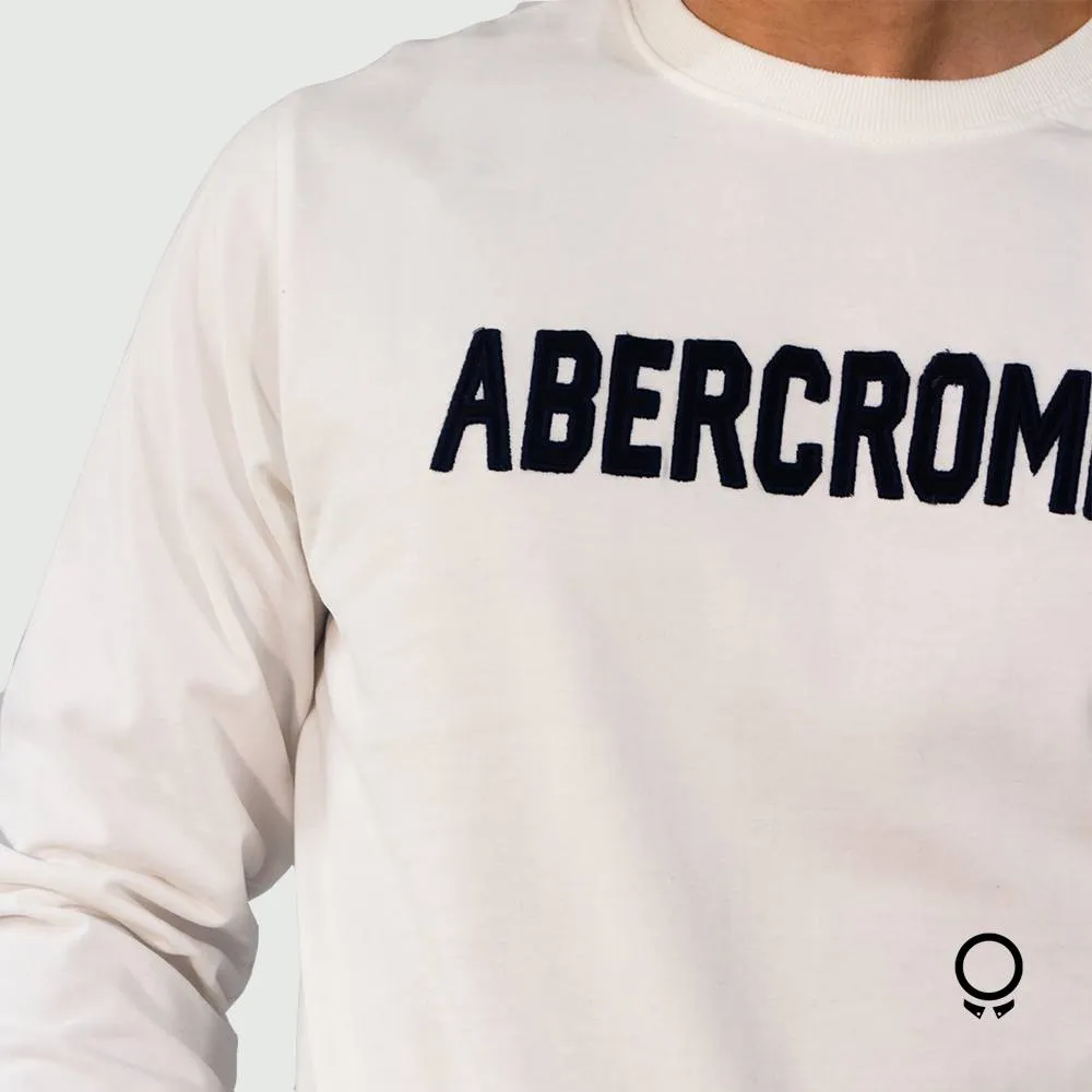 REMERA ABERCROMBIE MANGAS LARGAS CUELLO REDONDO ESTAMPA AF BLANCA