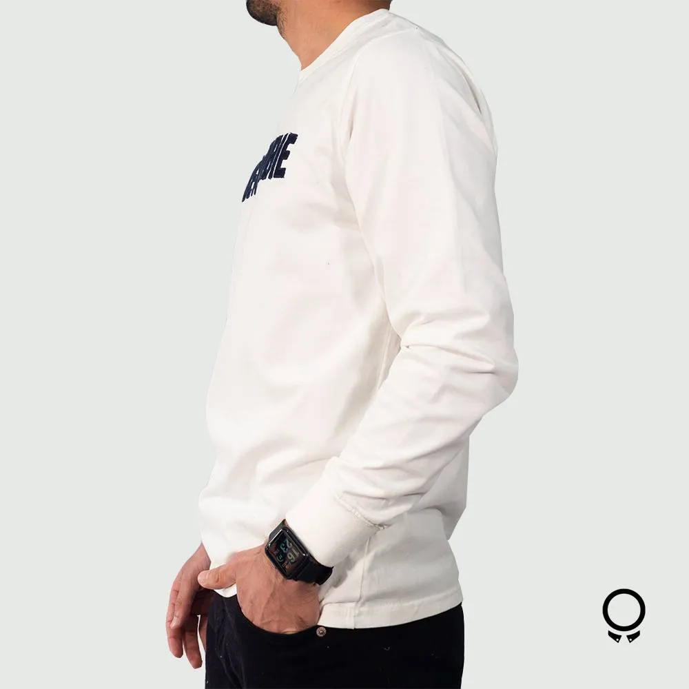 REMERA ABERCROMBIE MANGAS LARGAS CUELLO REDONDO ESTAMPA AF BLANCA