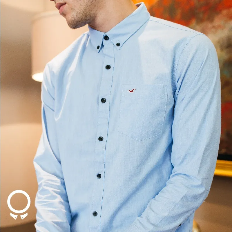 CAMISA HOLLISTER MANGAS LARGAS CELESTE