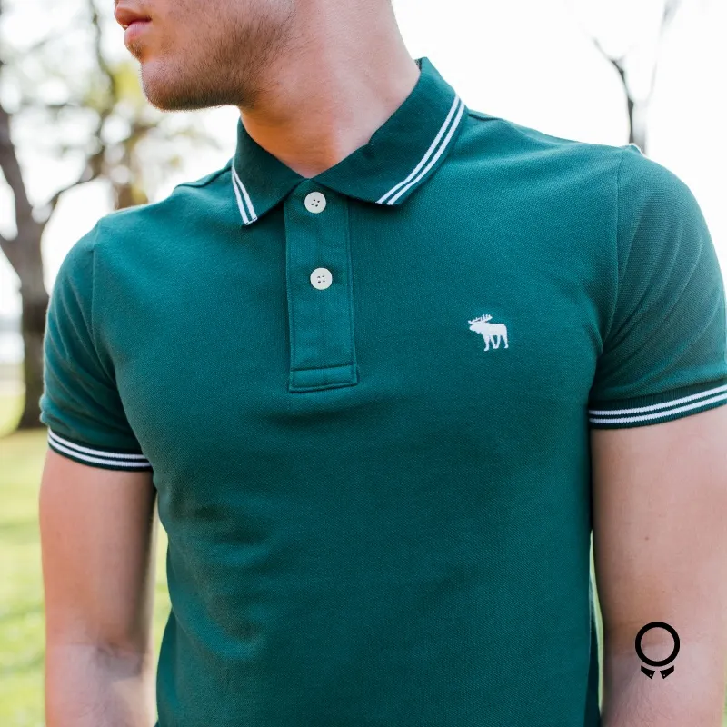 REMERA ABERCROMBIE CUELLO POLO VERDE OLIVA