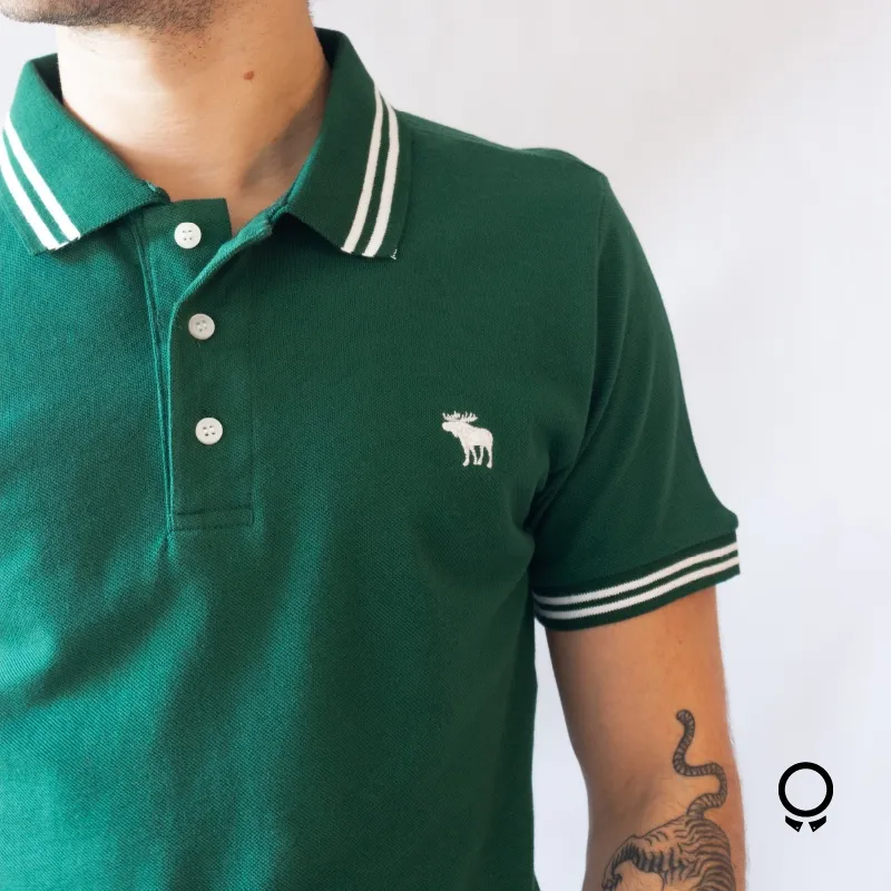 REMERA ABERCROMBIE CUELLO POLO VERDE OLIVA