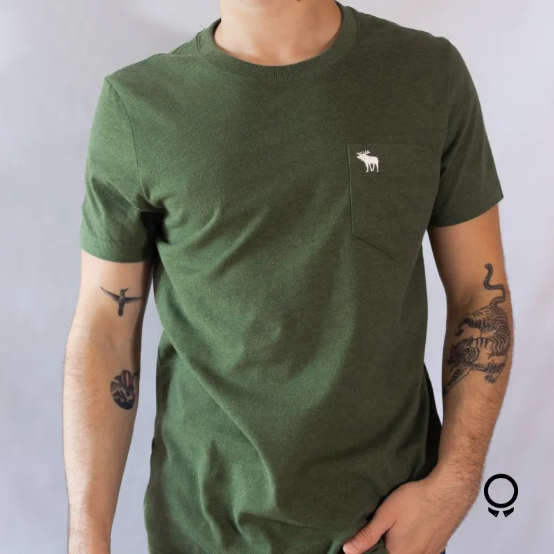 REMERA ABERCROMBIE CUELLO REDONDO CON BOLSILLO VERDE