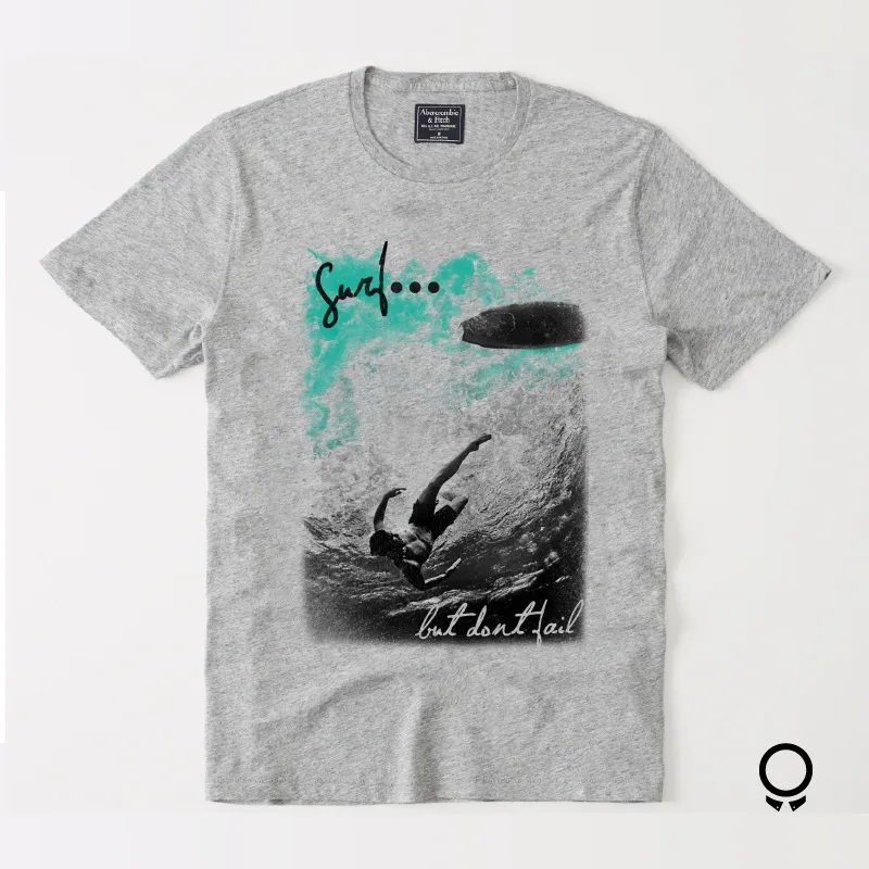 REMERA ABERCROMBIE GRIS ESTAMPA SURF