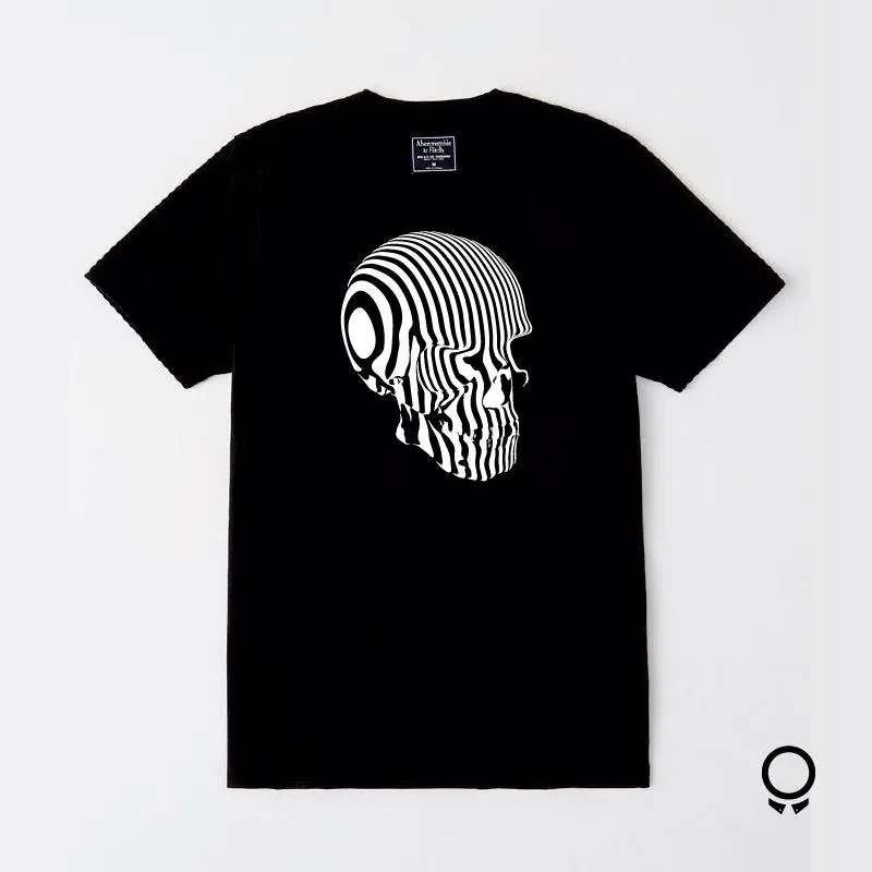 REMERA ABERCROMBIE NEGRA CALAVERA RAYADA
