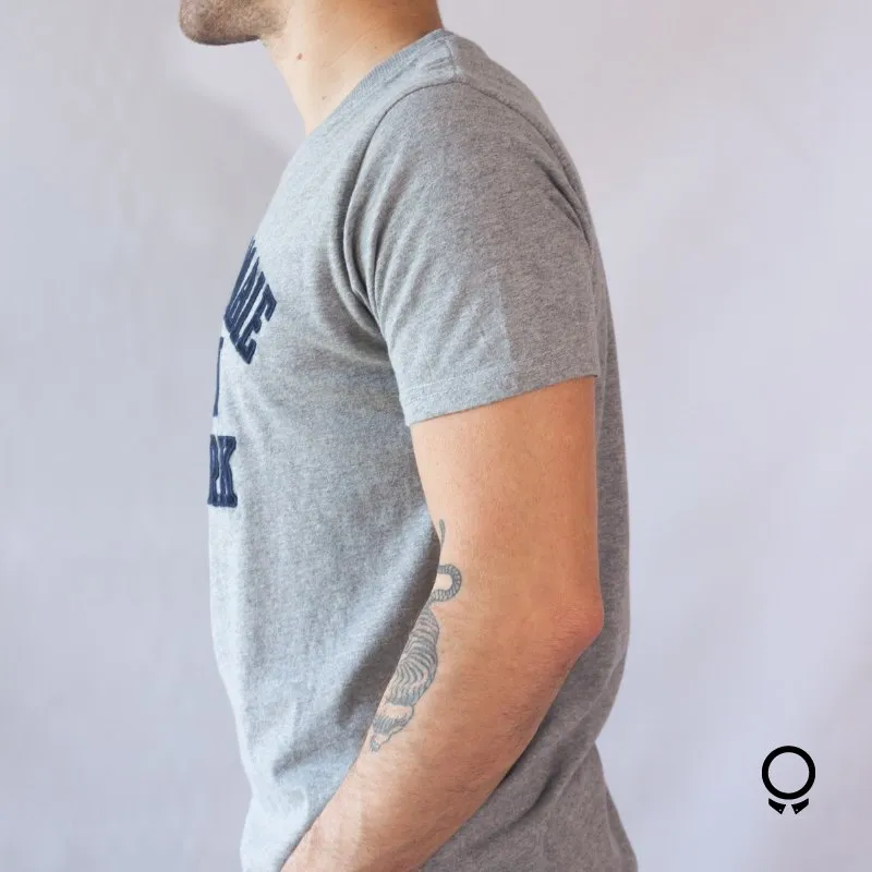 REMERA ABERCROMBIE CUELLO REDONDO GRIS ESTAMPA AZUL