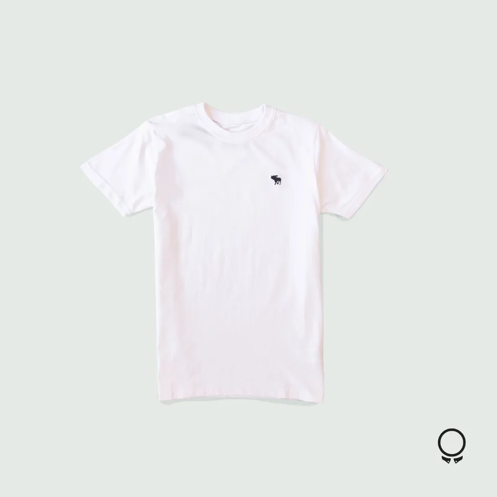 REMERA ABERCROMBIE CUELLO REDONDO BLANCO LOGO NEGRO