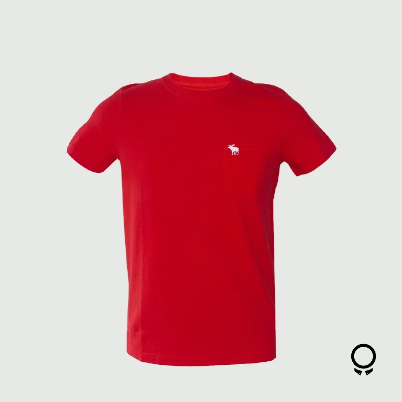 REMERA ABERCROMBIE CUELLO REDOMDO ROJO CON BOLSILLO LOGO BLANCO