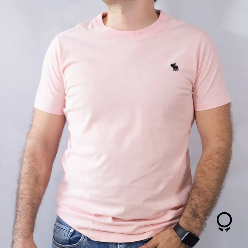 REMERA ABERCROMBIE CUELLO REDONDO ROSADO LOGO NEGRO