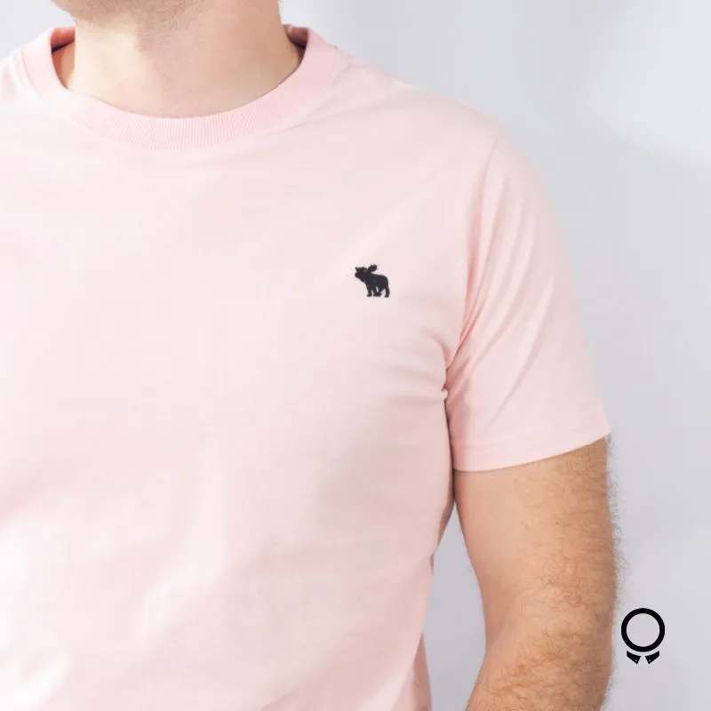 REMERA ABERCROMBIE CUELLO REDONDO ROSADO LOGO NEGRO