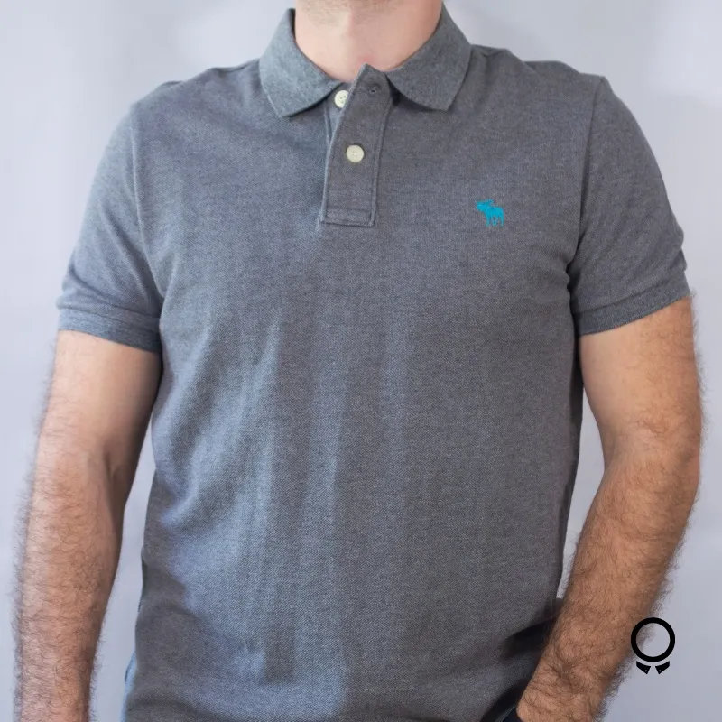 REMERA ABERCROMBIE CUELLO POLO GRIS LOGO TURQUESA
