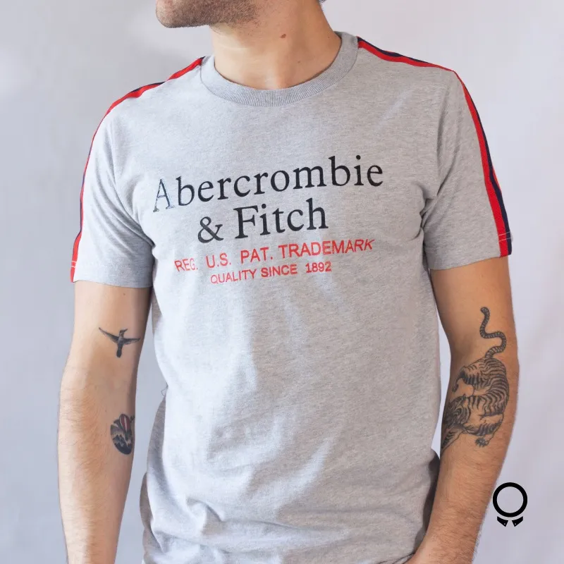 REMERA ABERCROMBIE CUELLO REDONDO GRIS ESTAMPA DETALLE EN EL HOMBRE
